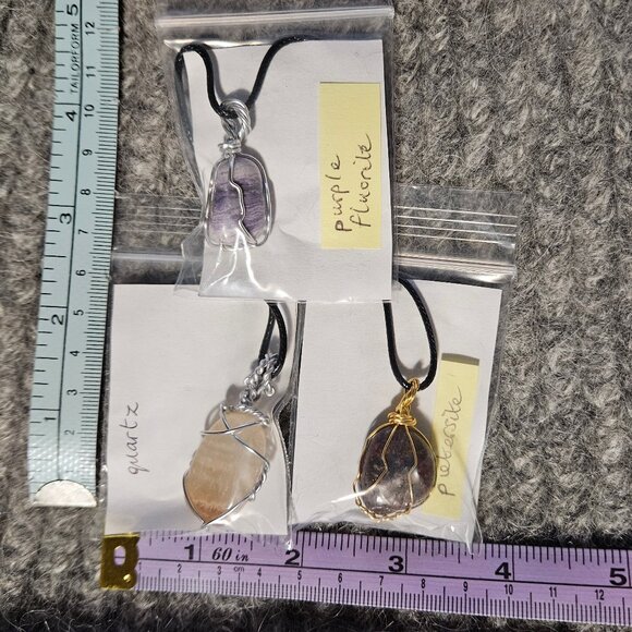 Wire wrapped gemstone/crystal pendants, 3 different stones, ~18 inch cords, new - Picture 2 of 2